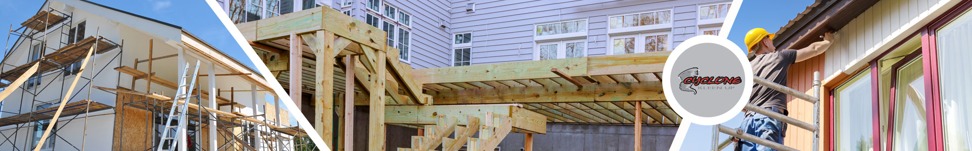 Construction worker building wooden timber frame for house