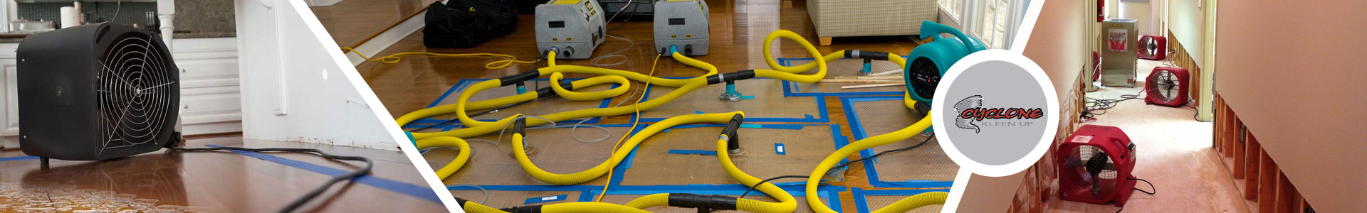 Industrial fan drying wet areas of house